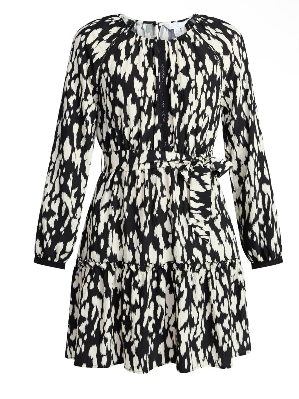 Time and Tru Women's Black and White Dress with Long Sleeves, Size Medium
